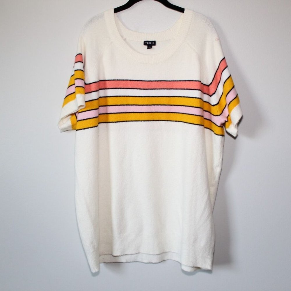 Torrid Vegan Cashmere Pullover Stripe Short Sleeve Sweater Plus Size 4 4X H13686 - Picture 2 of 11